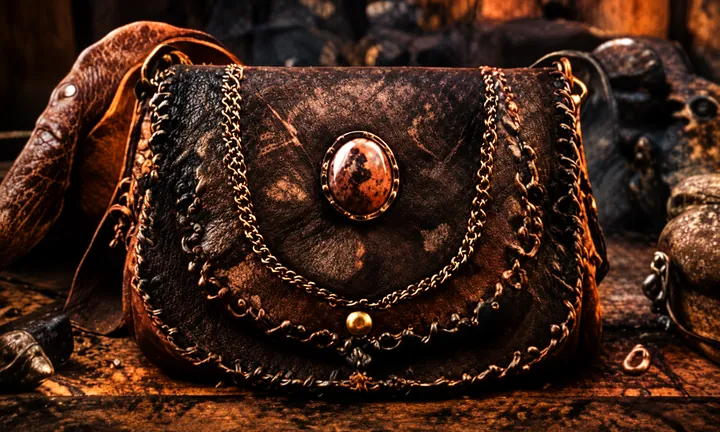 Bolsa de couro artesanal com aplicação de pedra