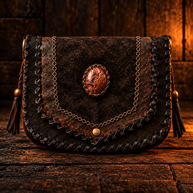 Bolsa de couro artesanal com aplicação de pedra